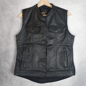 Jamin Leather Vest Womens Large Black Motorcycle Biker Concealed Carry Riding